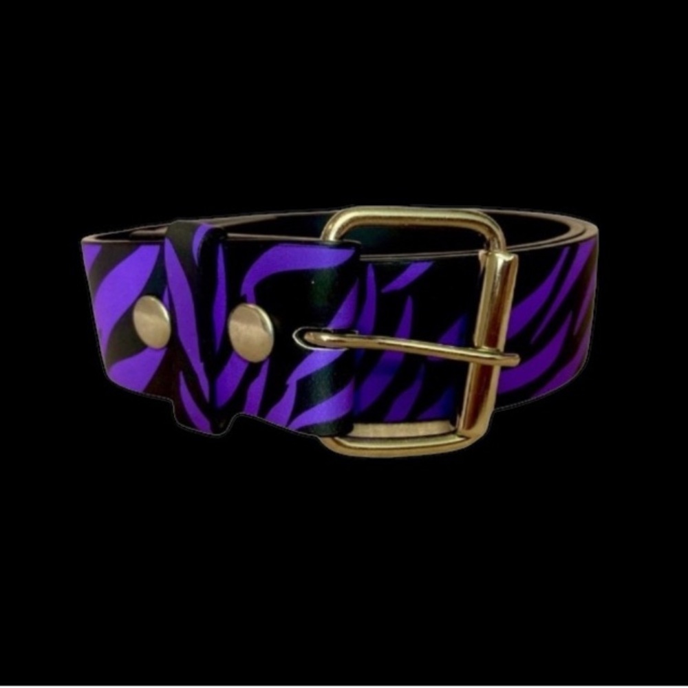 BOUTIQUE Black & Purple Zebra Print Leather Belt - 37”